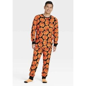 New Hyde and EEK Men's Large Pajamas Set Size L Pumpkins Orange Black Halloween